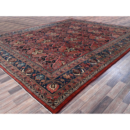 Antique Wool Hand Knotted Rug Red 11.3x14.5 -O01373