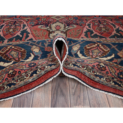 Antique Wool Hand Knotted Rug Red 11.3x14.5 -O01373