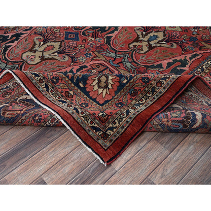 Antique Wool Hand Knotted Rug Red 11.3x14.5 -O01373