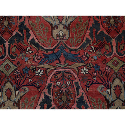 Antique Wool Hand Knotted Rug Red 11.3x14.5 -O01373