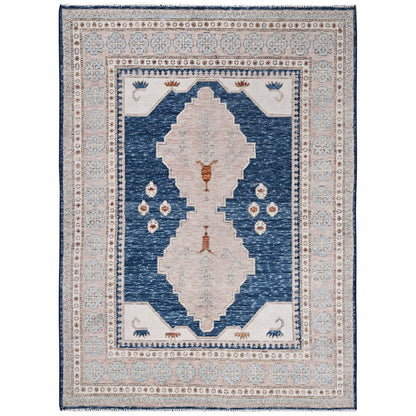 Oushak And Peshawar Wool Hand Knotted Rug Blue 4.11x6.10 -O01416