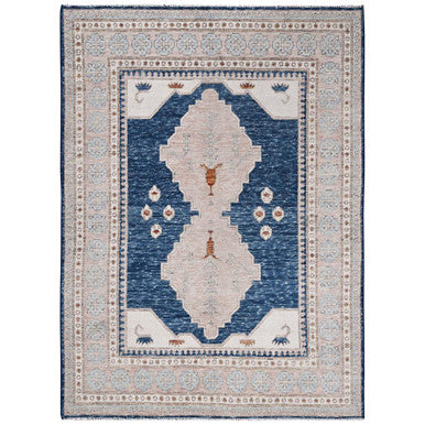 Oushak And Peshawar Wool Hand Knotted Rug Blue 4.11x6.10 -O01416
