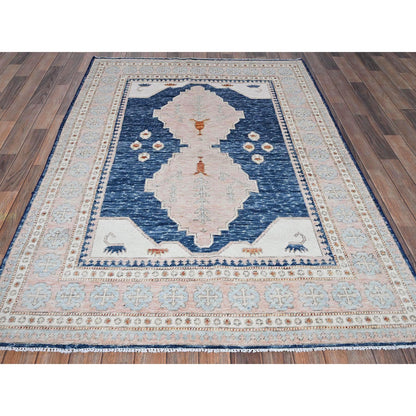 Oushak And Peshawar Wool Hand Knotted Rug Blue 4.11x6.10 -O01416
