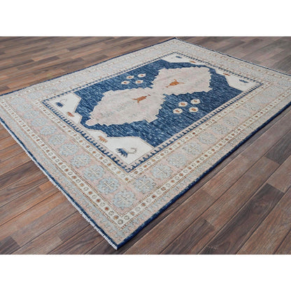 Oushak And Peshawar Wool Hand Knotted Rug Blue 4.11x6.10 -O01416