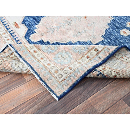 Oushak And Peshawar Wool Hand Knotted Rug Blue 4.11x6.10 -O01416