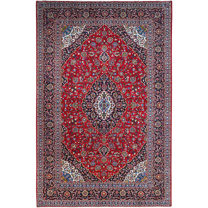 Overdyed & Vintage Wool Hand Knotted Rug Red Blue 9.9X15.8 -O0141