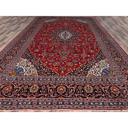 Overdyed & Vintage Wool Hand Knotted Rug Red Blue 9.9X15.8 -O0141