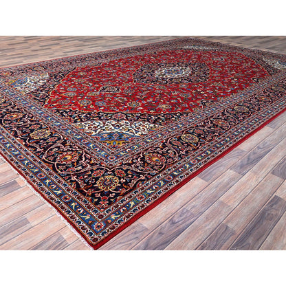 Overdyed & Vintage Wool Hand Knotted Rug Red Blue 9.9X15.8 -O0141