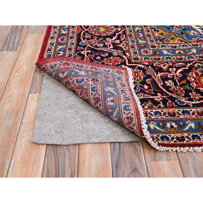 Overdyed & Vintage Wool Hand Knotted Rug Red Blue 9.9X15.8 -O0141