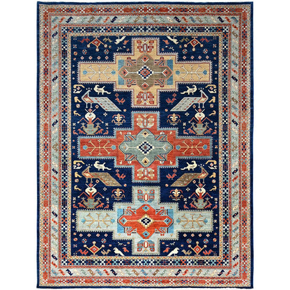 Tribal & Geometric Wool Hand Knotted Rug Blue Gray 9.10X13.7 -O0144