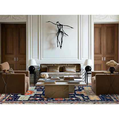 Tribal & Geometric Wool Hand Knotted Rug Blue Gray 9.10X13.7 -O0144