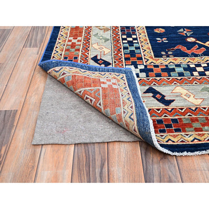 Tribal & Geometric Wool Hand Knotted Rug Blue Gray 9.10X13.7 -O0144