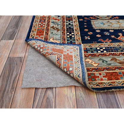 Tribal & Geometric Wool Hand Knotted Rug Blue Gray 7.11X7.10 -O0145