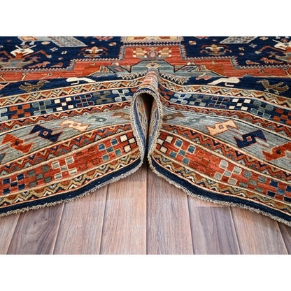 Tribal & Geometric Wool Hand Knotted Rug Blue Gray 7.11X7.10 -O0145
