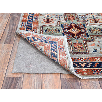 Tribal & Geometric Wool Hand Knotted Rug Grey Blue 2.8X9.7 -O0149