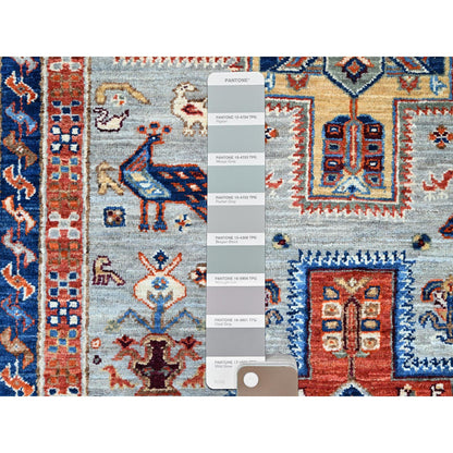 Tribal & Geometric Wool Hand Knotted Rug Grey Blue 2.8X9.7 -O0149