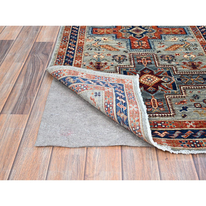 Tribal & Geometric Wool Hand Knotted Rug Grey Blue 2.7X7.6 -O0150