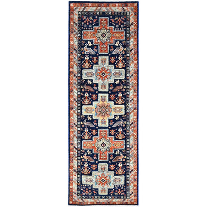Tribal & Geometric Wool Hand Knotted Rug Blue Gray 2.0X5.10 -O0151