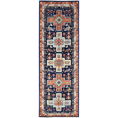 Tribal & Geometric Wool Hand Knotted Rug Blue Gray 2.0X5.10 -O0151