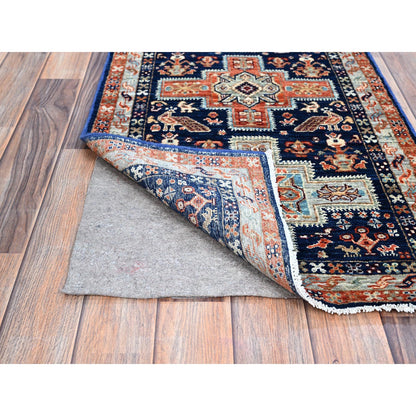 Tribal & Geometric Wool Hand Knotted Rug Blue Gray 2.0X5.10 -O0151