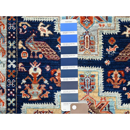 Tribal & Geometric Wool Hand Knotted Rug Blue Gray 2.0X5.10 -O0151