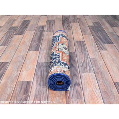 Tribal & Geometric Wool Hand Knotted Rug Blue Gray 2.0X5.10 -O0151