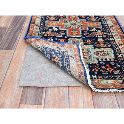 Tribal & Geometric Wool Hand Knotted Rug Blue Gray 2.1X5.10 -O0152