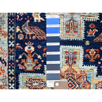 Tribal & Geometric Wool Hand Knotted Rug Blue Gray 2.1X5.10 -O0152