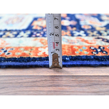 Tribal & Geometric Wool Hand Knotted Rug Blue Gray 2.1X5.10 -O0152