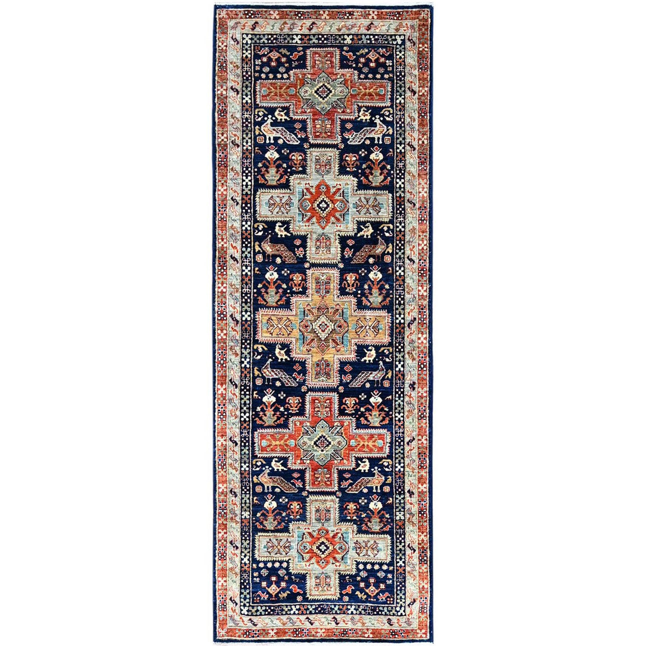 Gray 2'7" x 7'9" Tribal & Geometric Hand knotted Wool Rug - Sku: O0154
