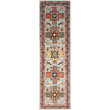 Tribal & Geometric Wool Hand Knotted Rug Grey Blue 2.8X9.8 -O0155