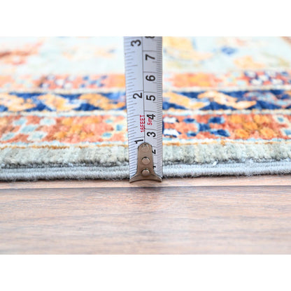 Tribal & Geometric Wool Hand Knotted Rug Grey Blue 2.8X9.8 -O0155