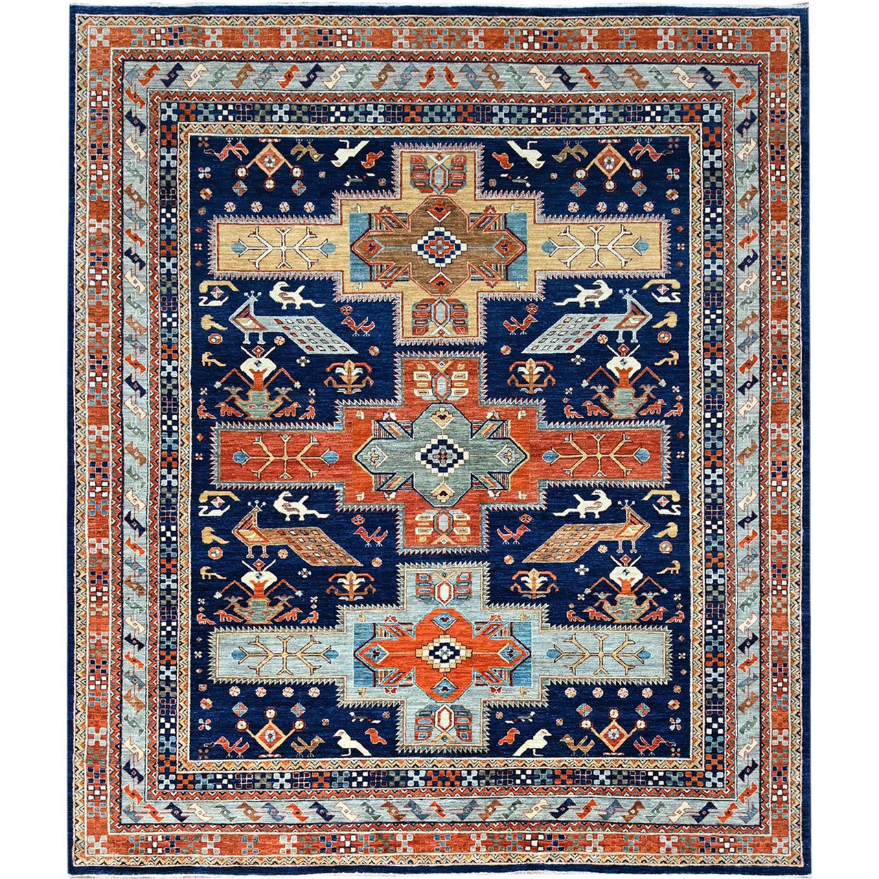 Gray 7'10" x 9'4" Tribal & Geometric Hand knotted Wool Rug - Sku: O0156