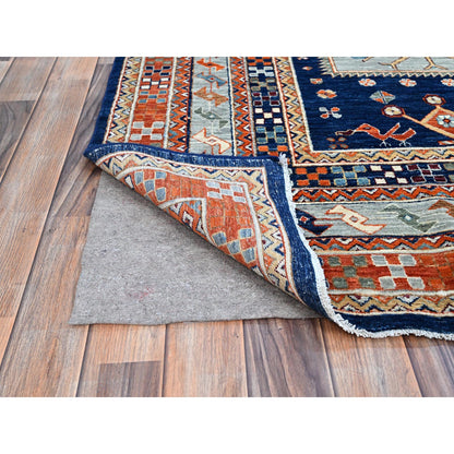 Tribal & Geometric Wool Hand Knotted Rug Blue Gray 7.10X9.4 -O0156