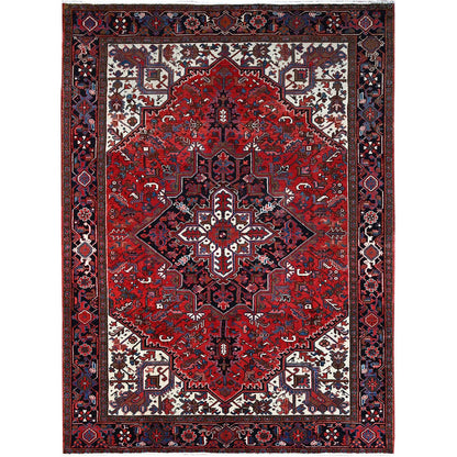 Heriz Wool Hand Knotted Rug Red Black 8.0X11.2 -O0160
