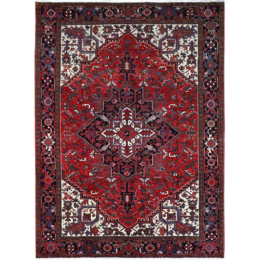 Heriz Wool Hand Knotted Rug Red Black 8.0X11.2 -O0160