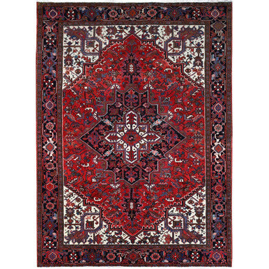 Heriz Wool Hand Knotted Rug Red Black 8.0X11.2 -O0160