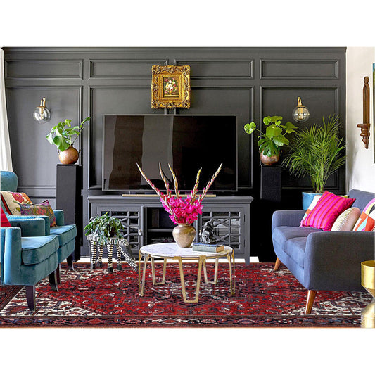 Heriz Wool Hand Knotted Rug Red Black 8.0X11.2 -O0160