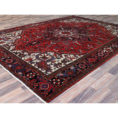 Heriz Wool Hand Knotted Rug Red Black 8.0X11.2 -O0160