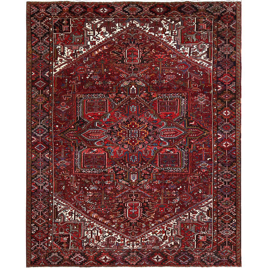 Heriz Wool Hand Knotted Rug Red Black 9.5X12.1 -O0161