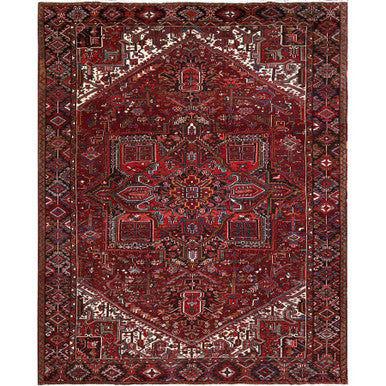 Heriz Wool Hand Knotted Rug Red Black 9.5X12.1 -O0161