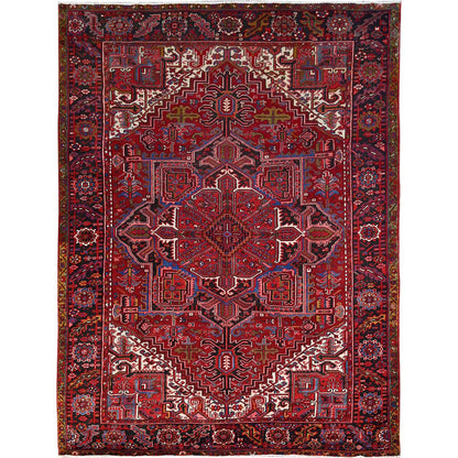 Heriz Wool Hand Knotted Rug Red Black 8.4X11.3 -O0165