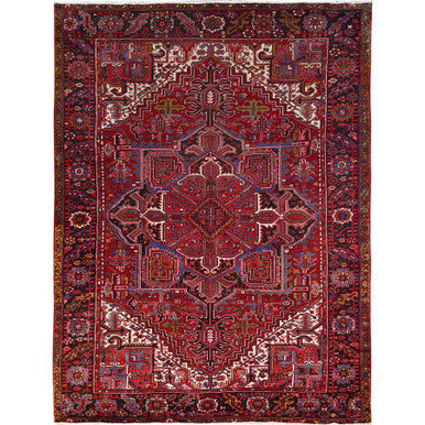Heriz Wool Hand Knotted Rug Red Black 8.4X11.3 -O0165