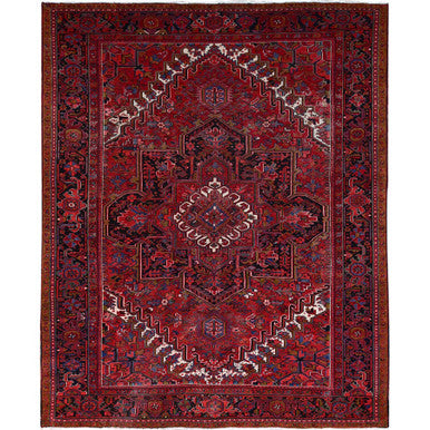 Heriz Wool Hand Knotted Rug Red Black 9.8X12.3 -O0166