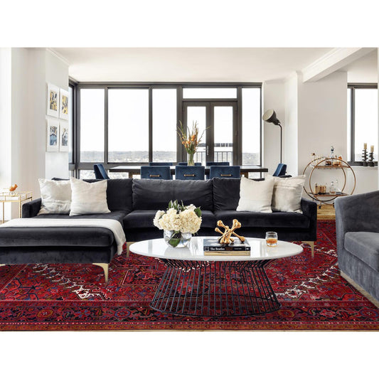 Heriz Wool Hand Knotted Rug Red Black 9.8X12.3 -O0166