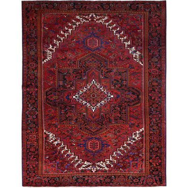 Heriz Wool Hand Knotted Rug Red Eerie Black 9.10X12.6 -O0167