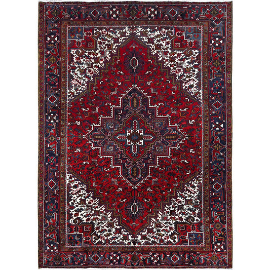 Heriz Wool Hand Knotted Rug Red Blue 7.9X10.9 -O0174