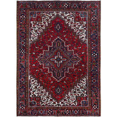 Heriz Wool Hand Knotted Rug Red Blue 7.9X10.9 -O0174