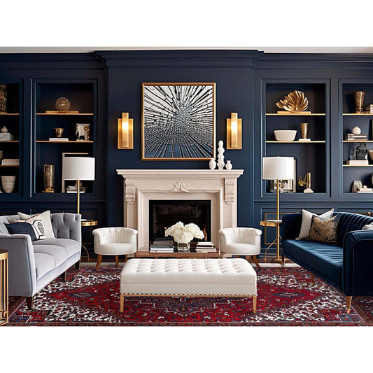 Heriz Wool Hand Knotted Rug Red Blue 7.9X10.9 -O0174