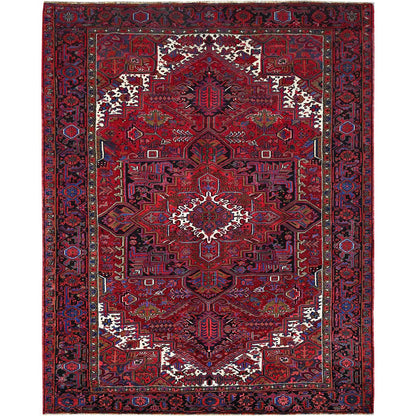 Heriz Wool Hand Knotted Rug Red Black 8.4X11.0 -O0179